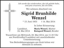 Traueranzeige Sigrid Brunhilde Wenzel