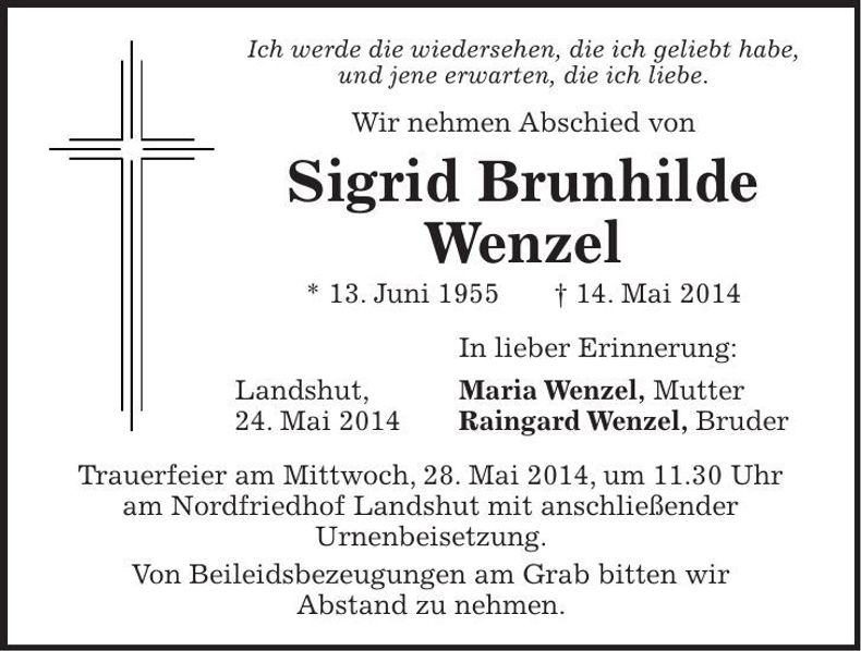 Traueranzeige Sigrid Brunhilde Wenzel