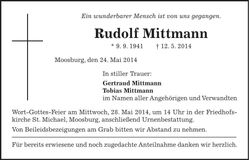 Traueranzeige Rudolf Mittmann