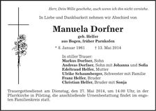 Traueranzeige Manuela Dorfner