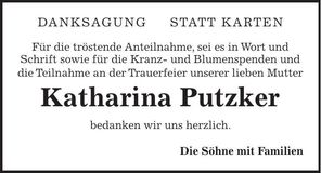 Traueranzeige Katharina Putzker