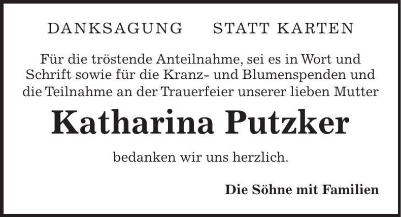 Traueranzeige Katharina Putzker