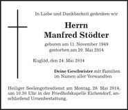 Traueranzeige Manfred Stödter