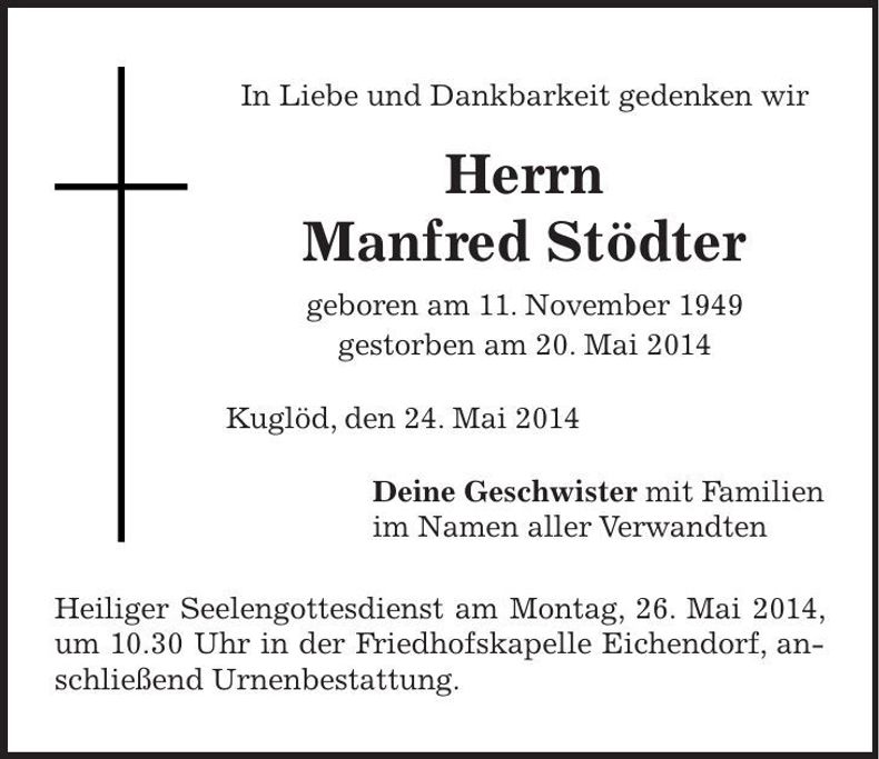 Traueranzeige Manfred Stödter