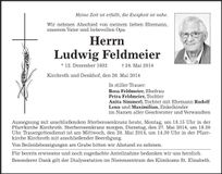 Traueranzeige Ludwig Feldmeier
