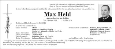 Traueranzeige Max Held
