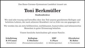 Traueranzeige Toni Berkmüller