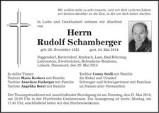 Traueranzeige Rudolf Schamberger