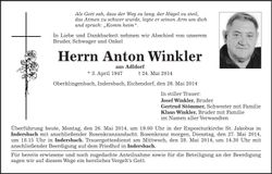 Traueranzeige Anton Winkler