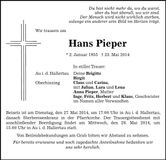 Traueranzeige Hans Pieper