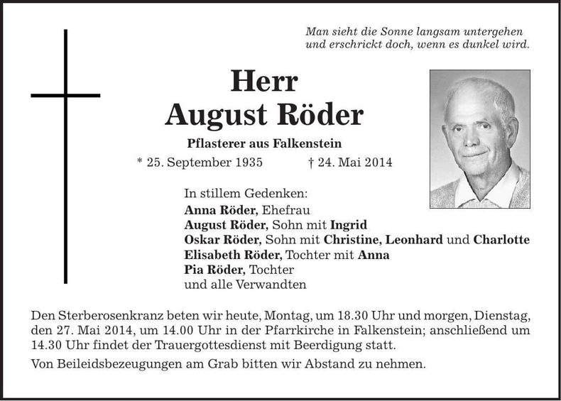Traueranzeige August Röder