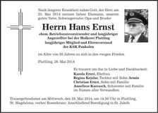 Traueranzeige Hans Ernst