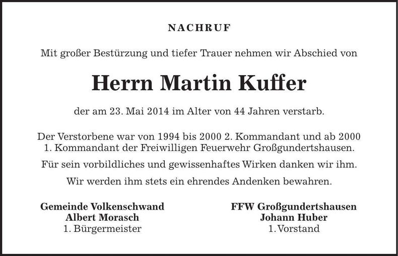 Traueranzeige Martin Kuffer