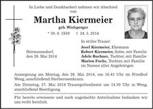 Traueranzeige Martha Kiermeier
