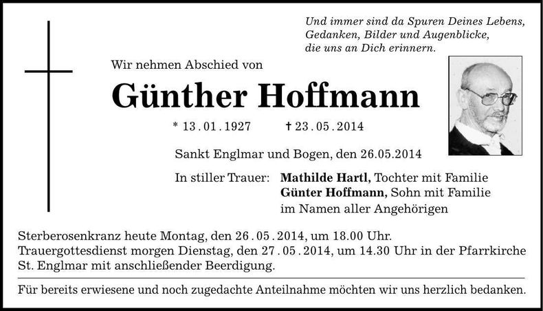 Traueranzeige Günther Hoffmann