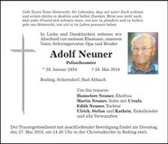 Traueranzeige Adolf Neuner