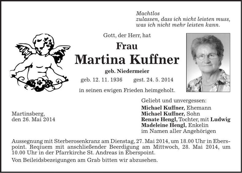 Traueranzeige Martina Kuffner