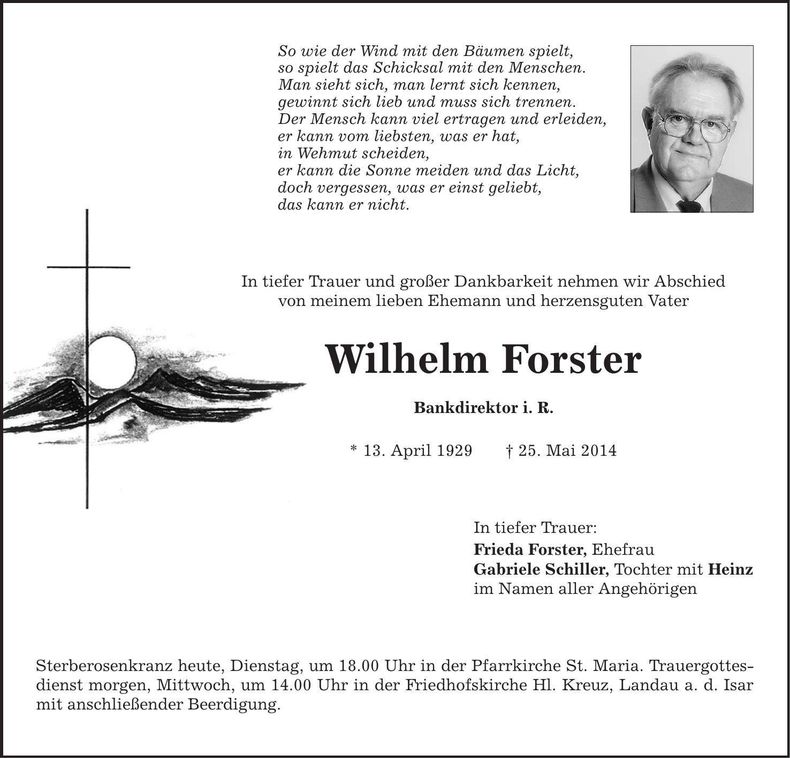 Traueranzeige Wilhelm Forster