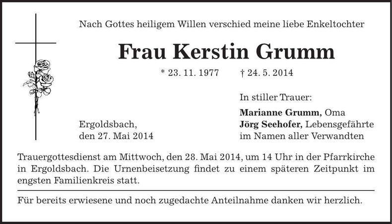 Traueranzeige Kerstin Grumm
