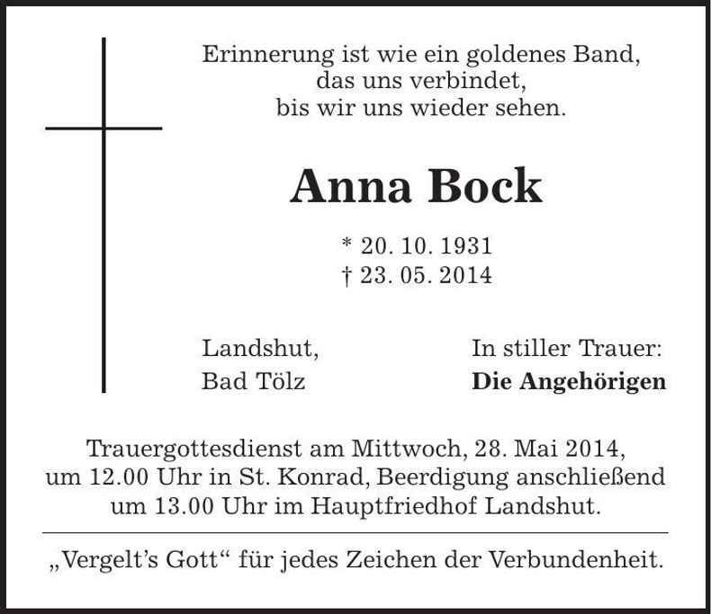 Traueranzeige Anna Bock
