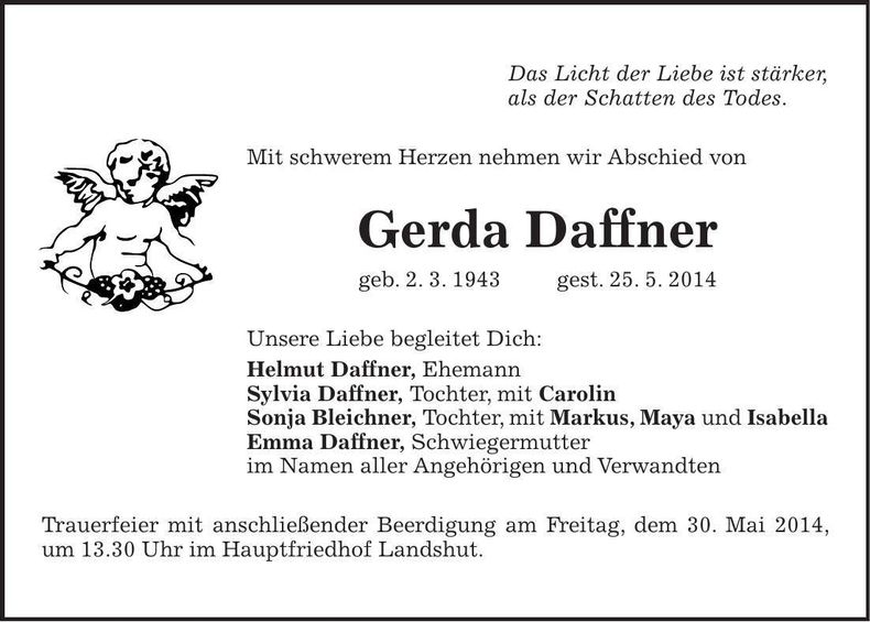 Traueranzeige Gerda Daffner