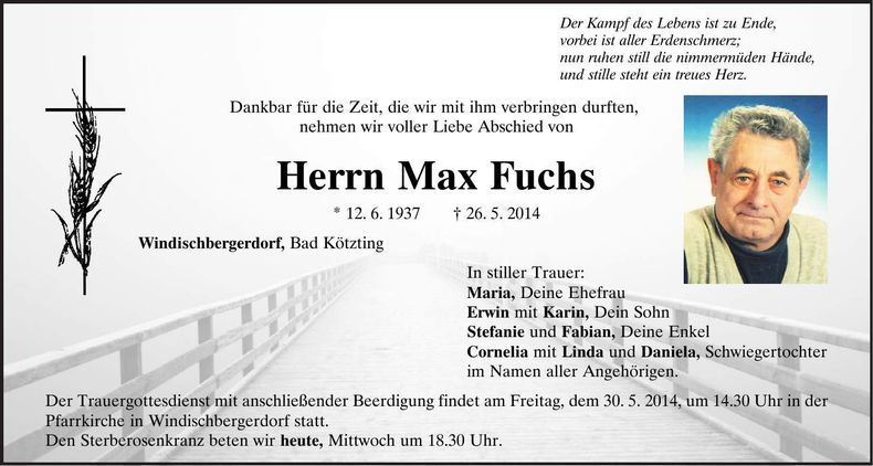 Traueranzeige Max Fuchs