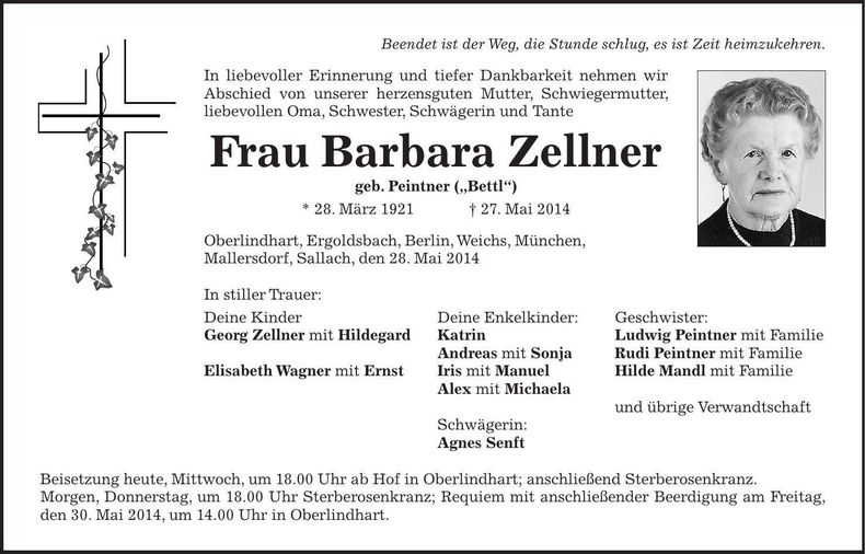 Traueranzeige Barbara Zellner