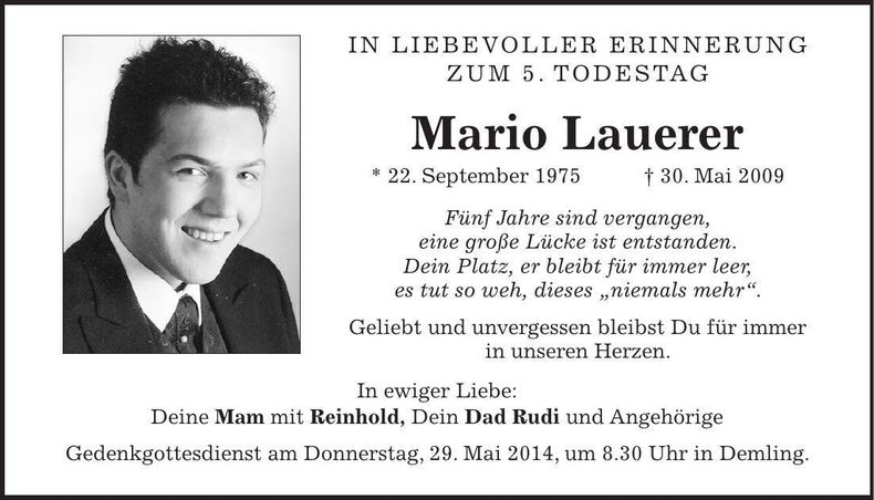 Traueranzeige Mario Lauerer