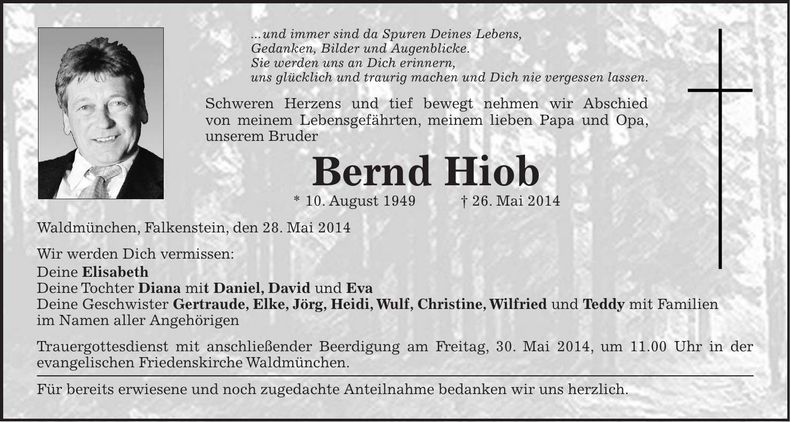 Traueranzeige Bernd Hiob