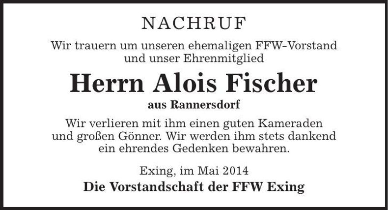 Traueranzeige Alois Fischer