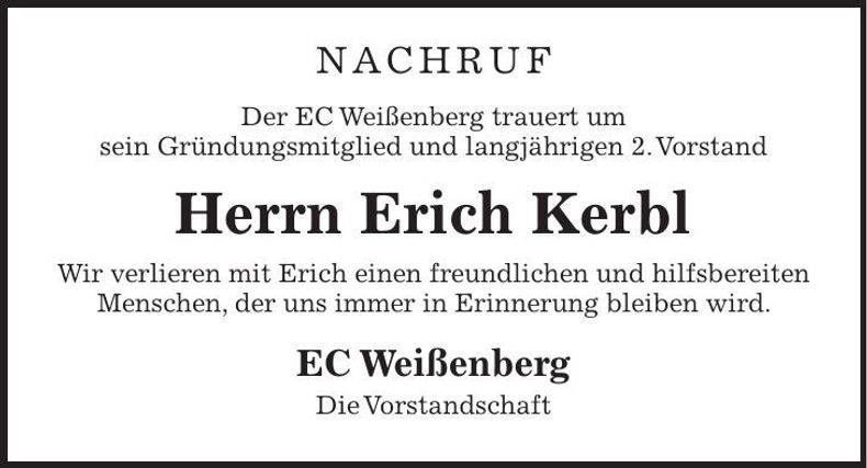Traueranzeige Erich Kerbl