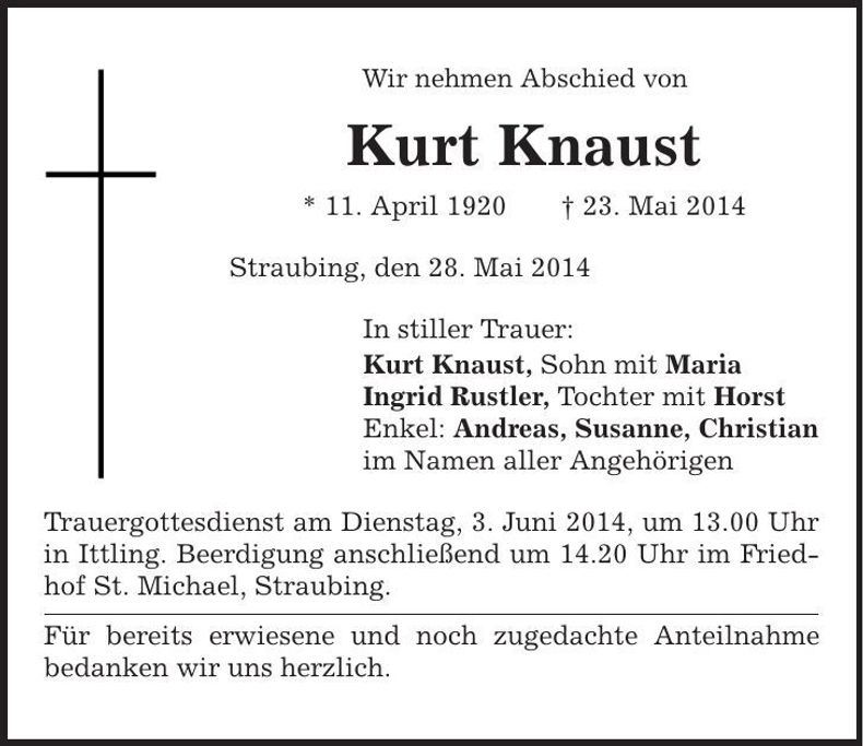 Traueranzeige Kurt Knaust