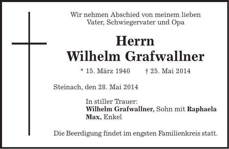 Traueranzeige Wilhelm Grafwallner