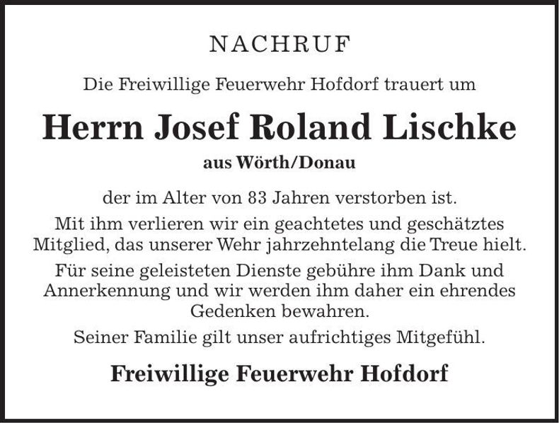Traueranzeige Josef Roland Lischke