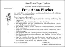 Traueranzeige Anna Fischer