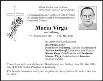Traueranzeige Maria Virga
