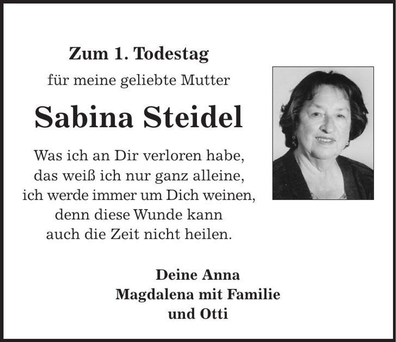 Traueranzeige Sabina Steidel