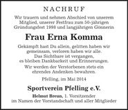 Traueranzeige Erna Komma