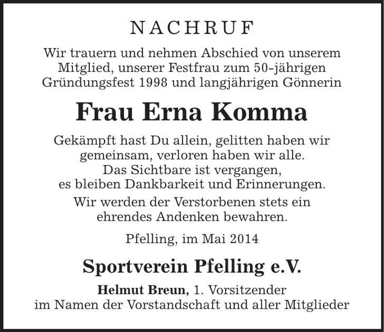 Traueranzeige Erna Komma