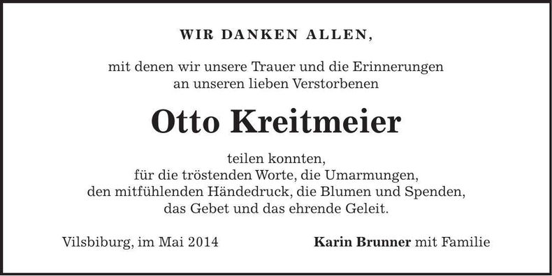 Traueranzeige Otto Kreitmeier
