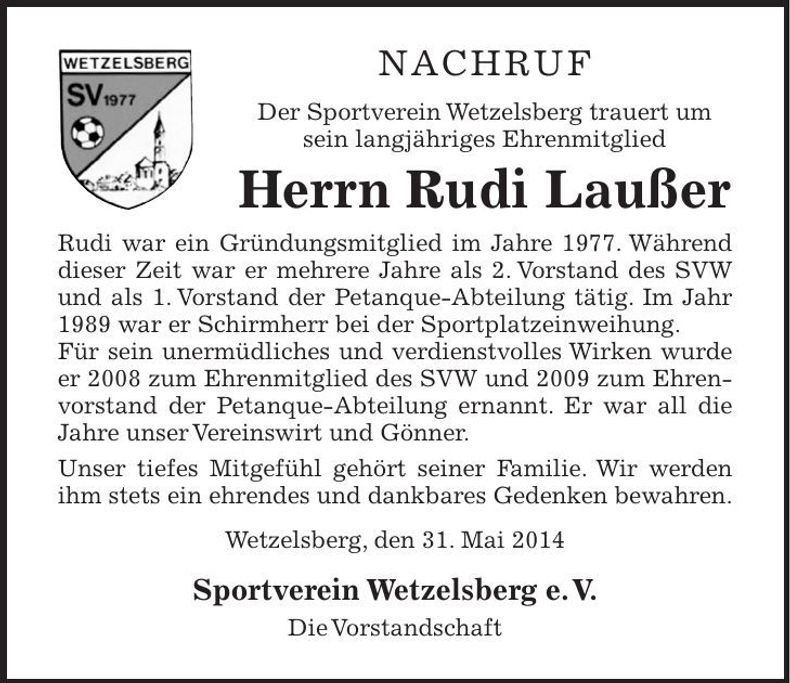 Traueranzeige Rudi Laußer
