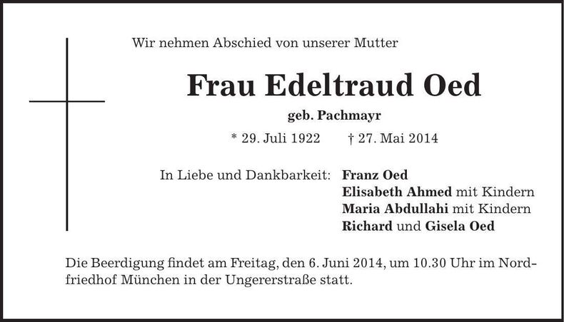 Traueranzeige Edeltraud Oed