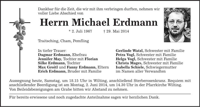 Traueranzeige Michael Erdmann
