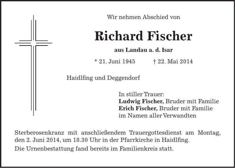 Traueranzeige Richard Fischer