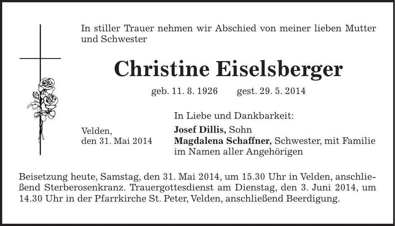Traueranzeige Christine Eiselsberger