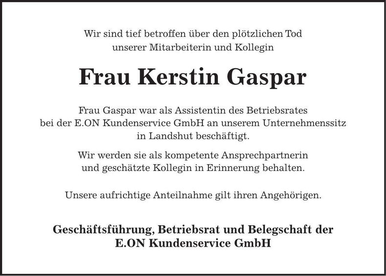 Traueranzeige Kerstin Gaspar