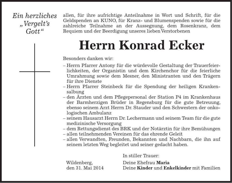 Traueranzeige Konrad Ecker