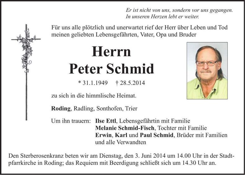 Traueranzeige Peter Schmid
