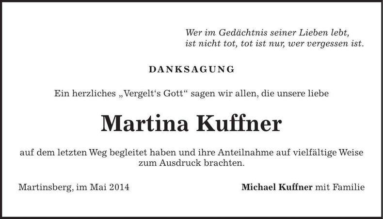Traueranzeige Martina Kuffner