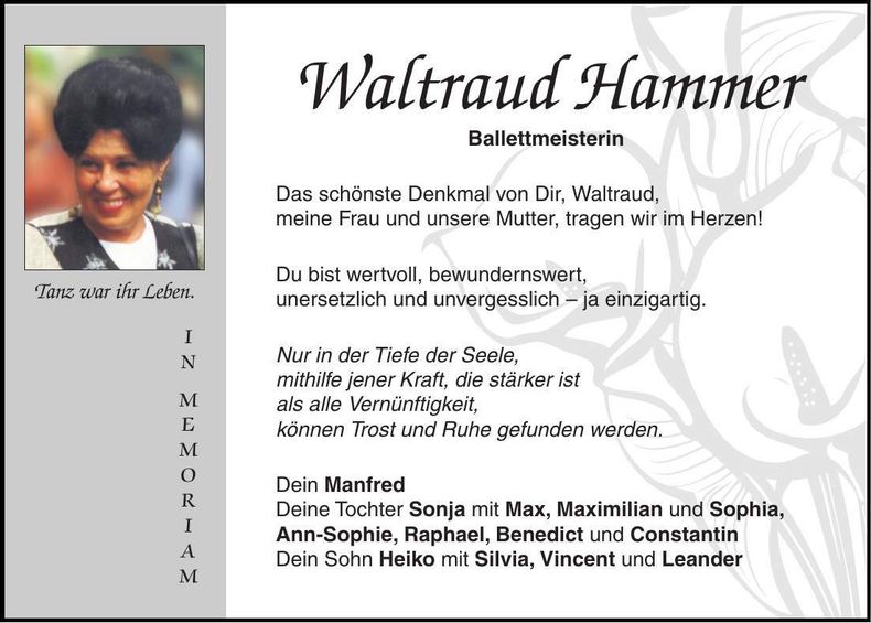 Traueranzeige Waltraud Hammer